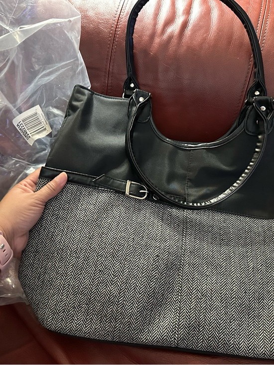 Handbags - Black and Gray Herringbone Tote Bag - Women's Shoulder Bag